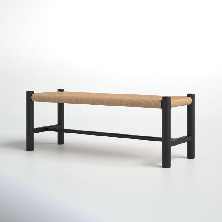 Hawthorn Black Elm Wood Bench with Woven Natural-Fiber Seat