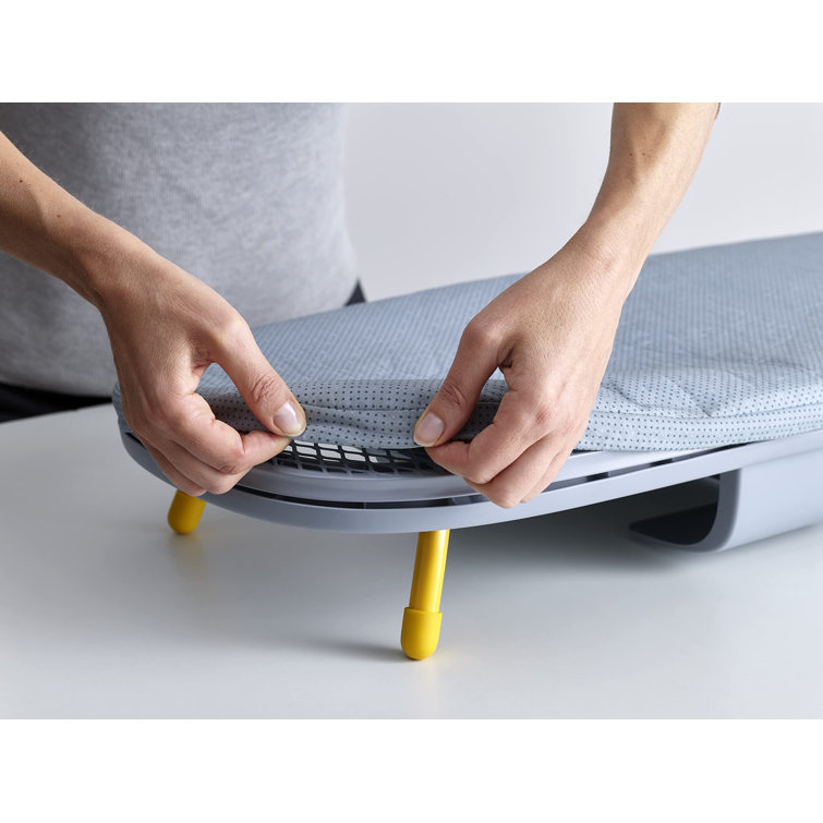 Compact Grey and Yellow Folding Tabletop Ironing Board with Iron Holder