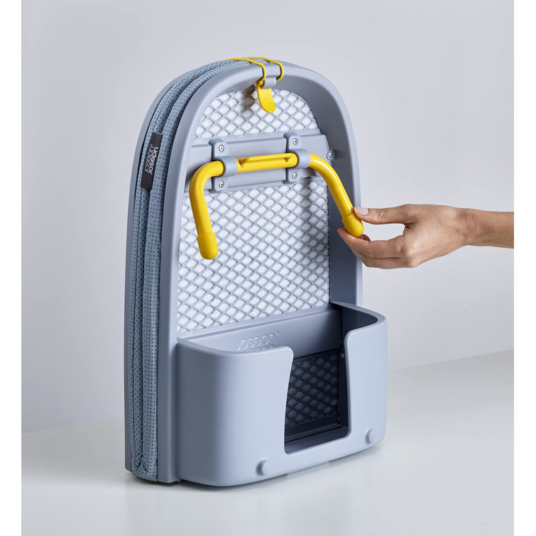 Compact Grey and Yellow Folding Tabletop Ironing Board with Iron Holder