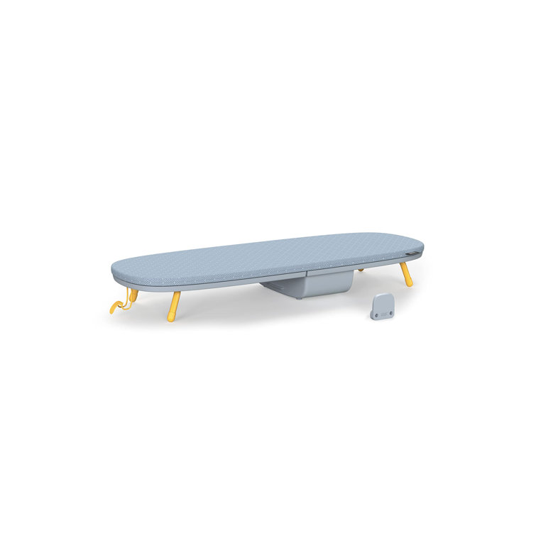 Compact Grey and Yellow Folding Tabletop Ironing Board with Iron Holder