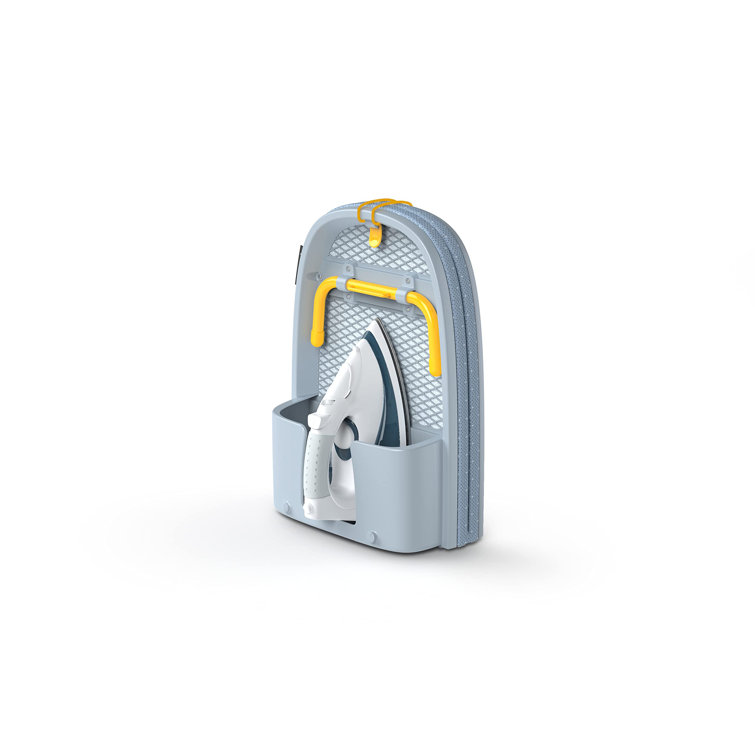 Compact Grey and Yellow Folding Tabletop Ironing Board with Iron Holder