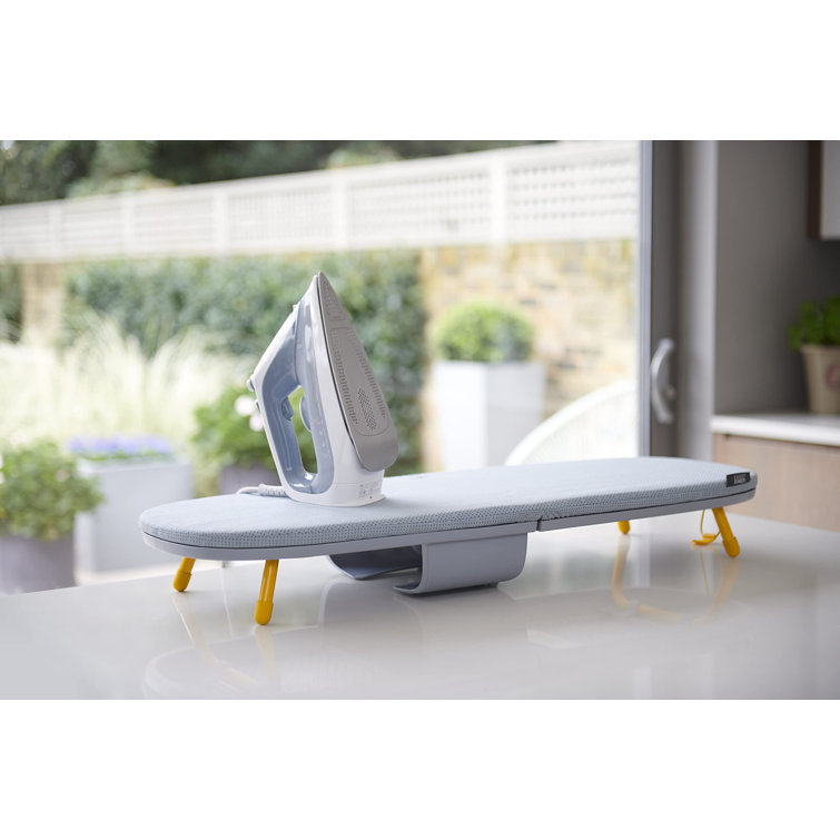 Compact Grey and Yellow Folding Tabletop Ironing Board with Iron Holder