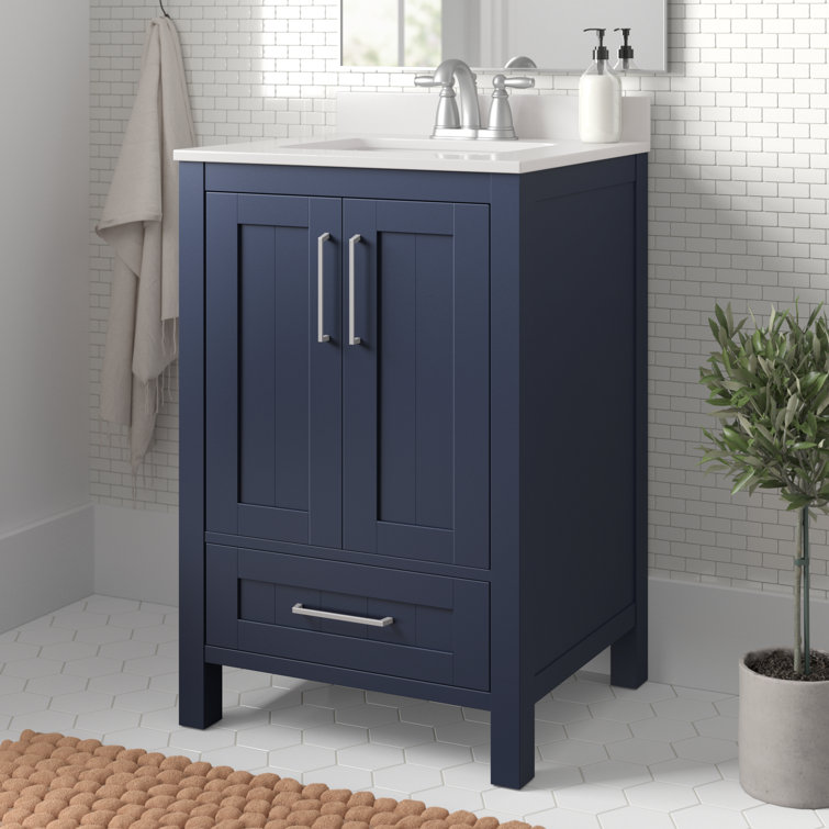 Midnight Blue 24" Freestanding Bathroom Vanity with Marble Top