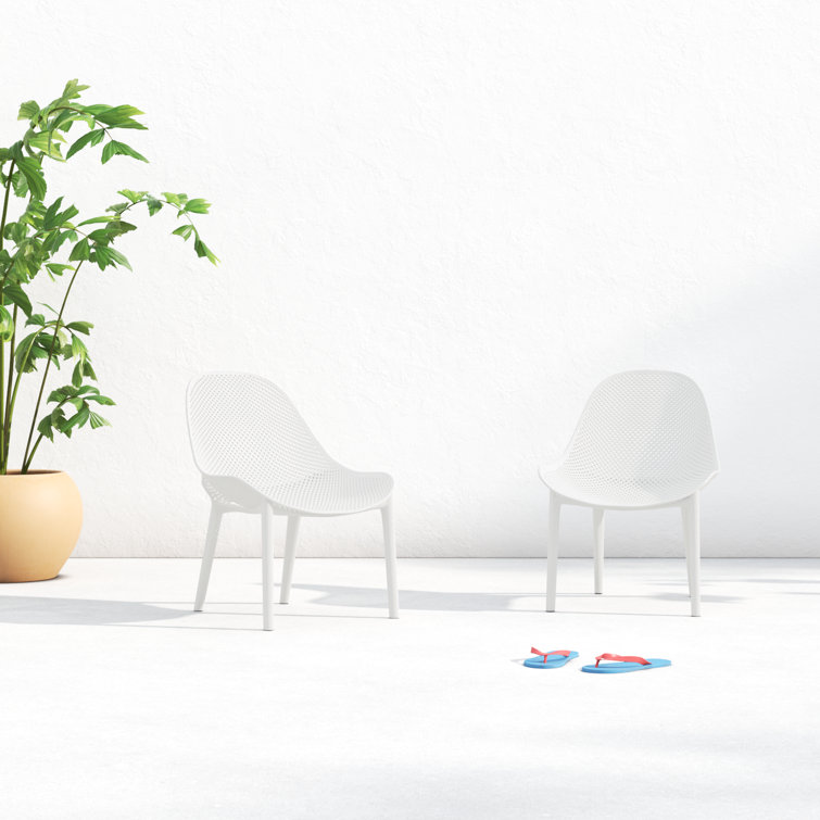 White Armless Plastic Outdoor Lounge Chairs, Set of 2