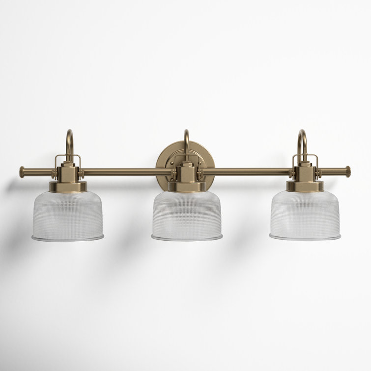 Archie Vintage Brass 3-Light Bathroom Vanity with Prismatic Glass Shades