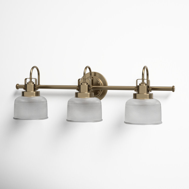 Archie Vintage Brass 3-Light Bathroom Vanity with Prismatic Glass Shades