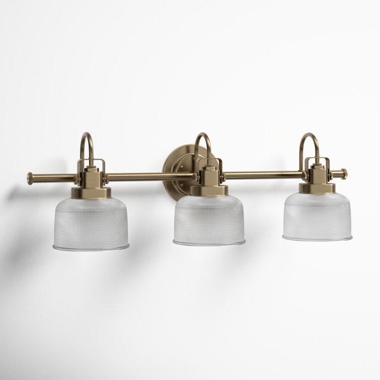 Archie Vintage Brass 3-Light Bathroom Vanity with Prismatic Glass Shades