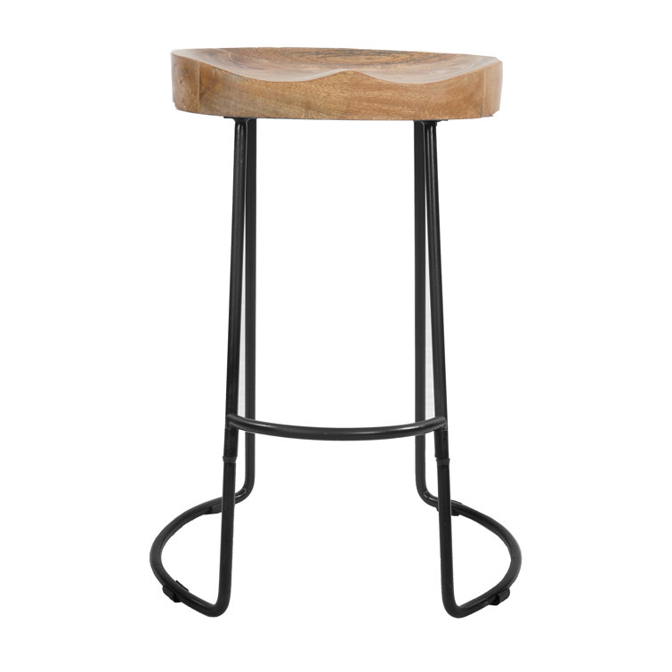 Ela Industrial Saddle-Style Backless Metal Counter Stool, Black, Set of 2
