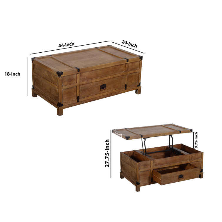 Rustic Mango Wood & Metal 44" Lift-Top Coffee Table with Storage