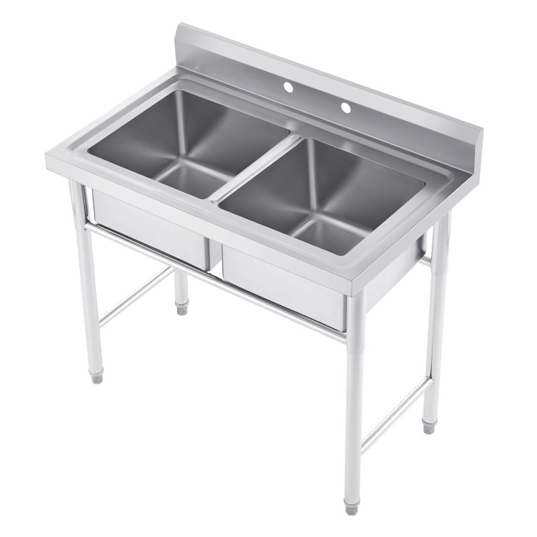 39.4" Stainless Steel Freestanding Double Basin Utility Sink