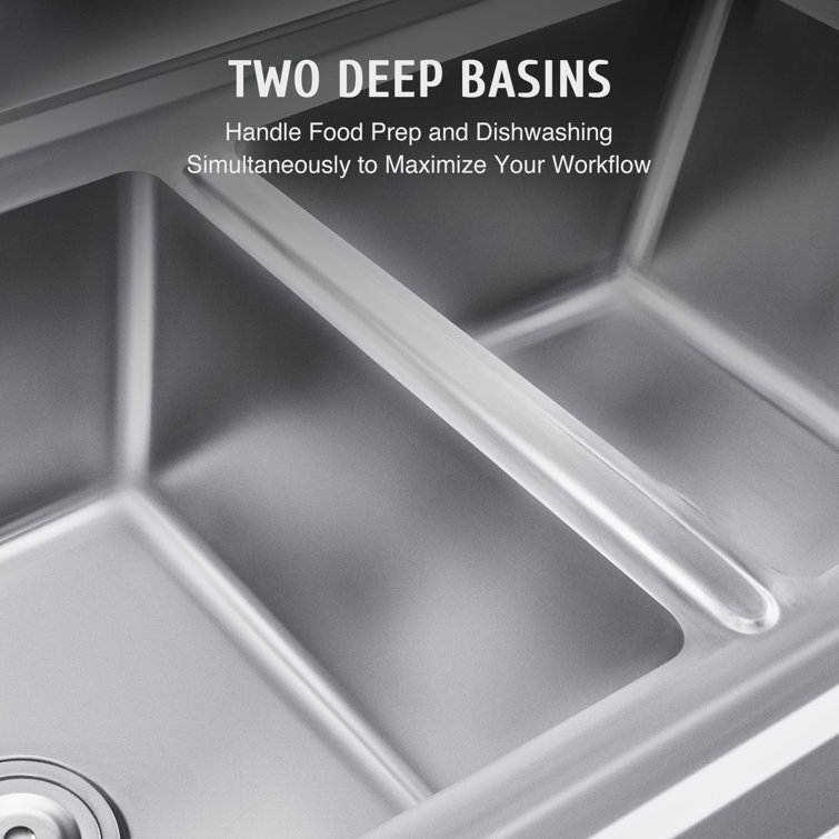 39.4" Stainless Steel Freestanding Double Basin Utility Sink