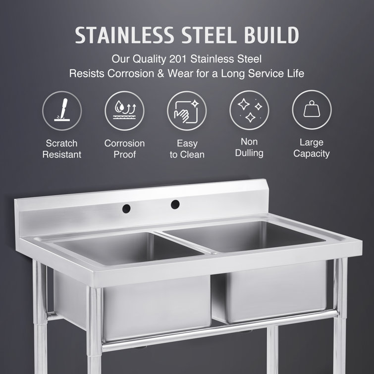 39.4" Stainless Steel Freestanding Double Basin Utility Sink