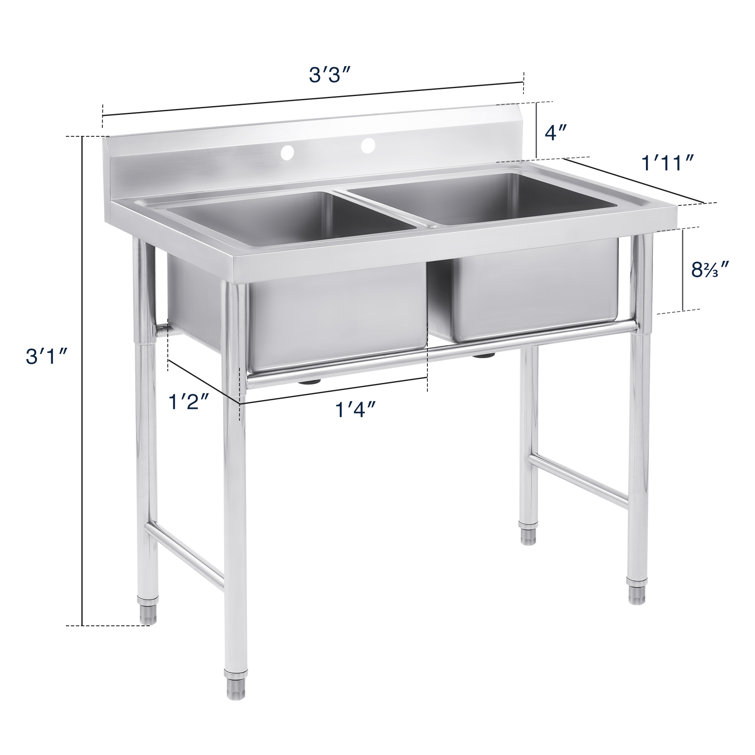 39.4" Stainless Steel Freestanding Double Basin Utility Sink