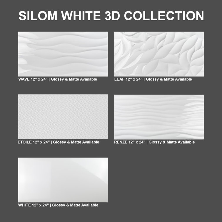 Silom Glossy White 12" x 24" Textured Wall Tile
