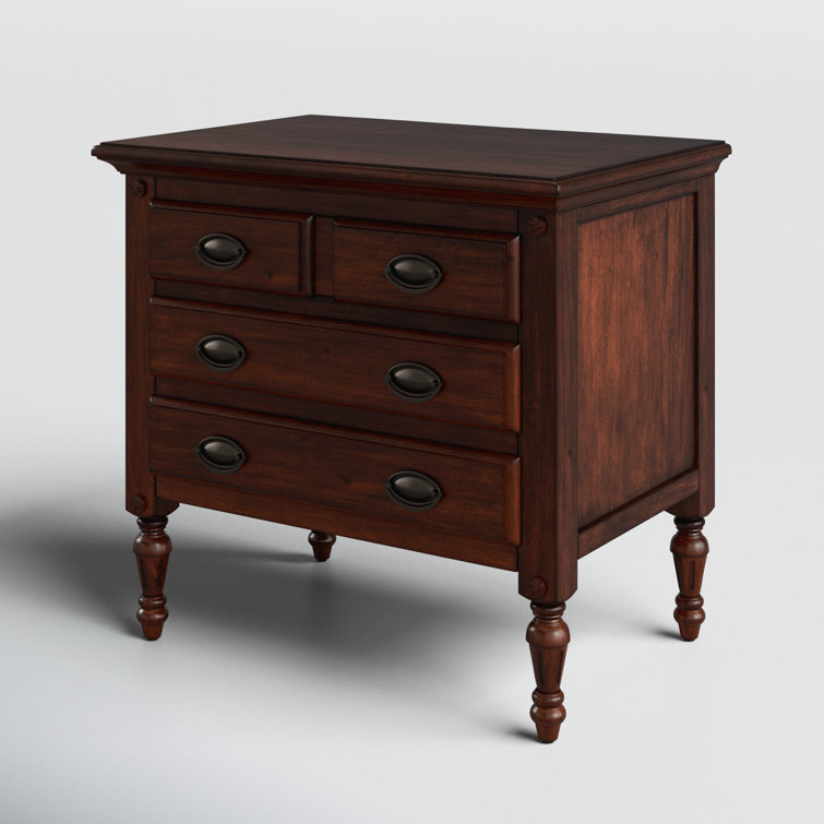 Dark Cherry Mahogany 4-Drawer Accent Chest with Bronze Hardware