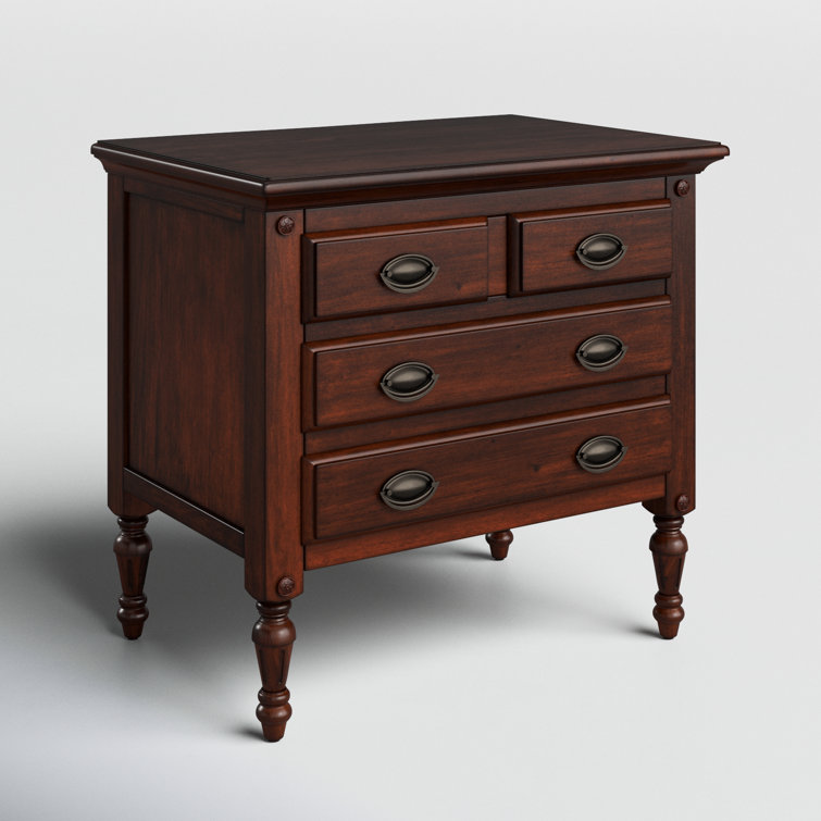 Dark Cherry Mahogany 4-Drawer Accent Chest with Bronze Hardware