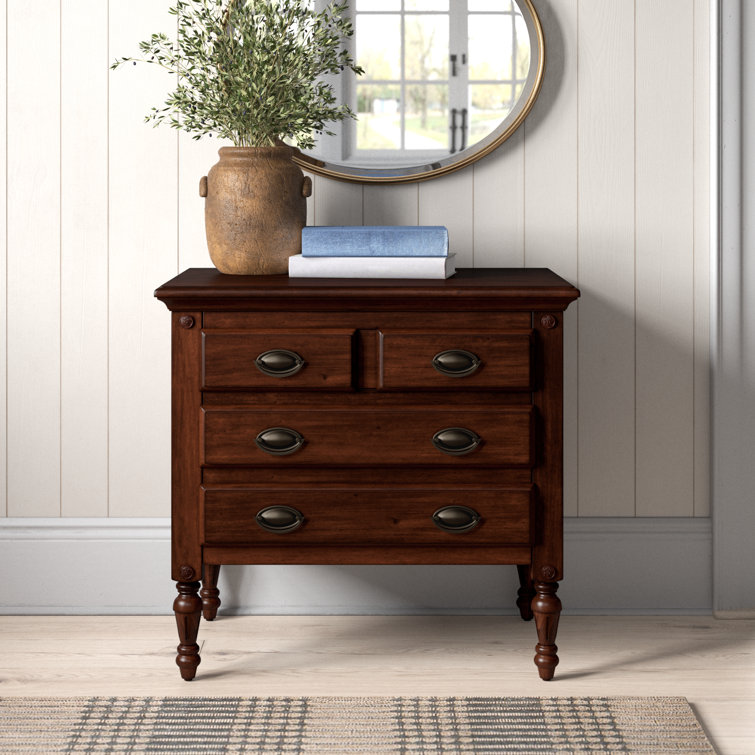 Dark Cherry Mahogany 4-Drawer Accent Chest with Bronze Hardware