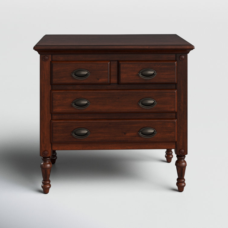 Dark Cherry Mahogany 4-Drawer Accent Chest with Bronze Hardware