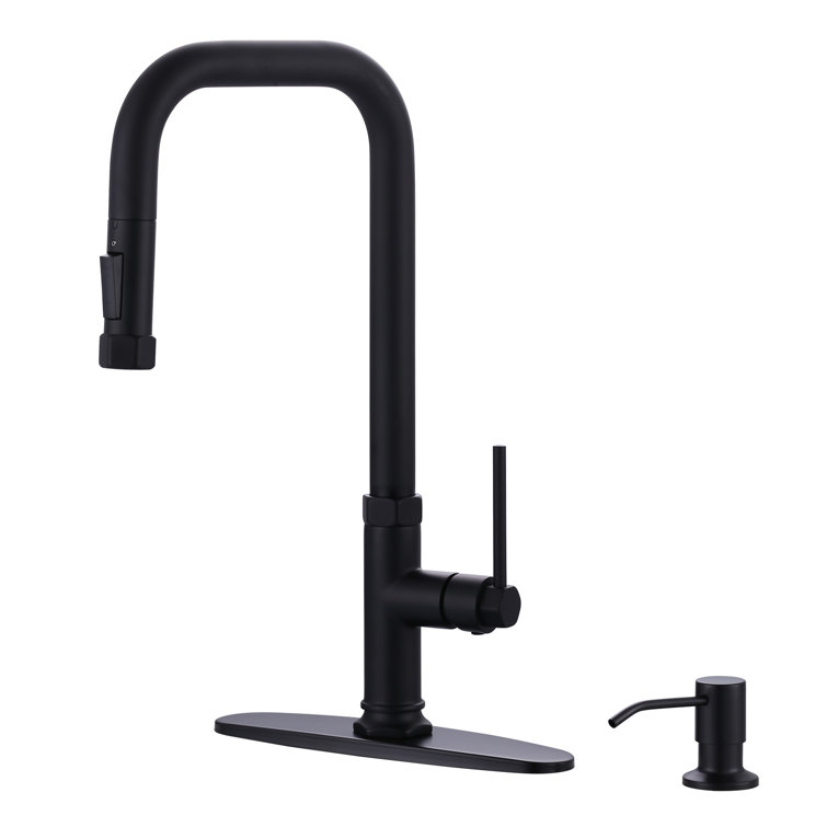 Matte Black Stainless Steel Pull-Out Spray Kitchen Faucet with Soap Dispenser