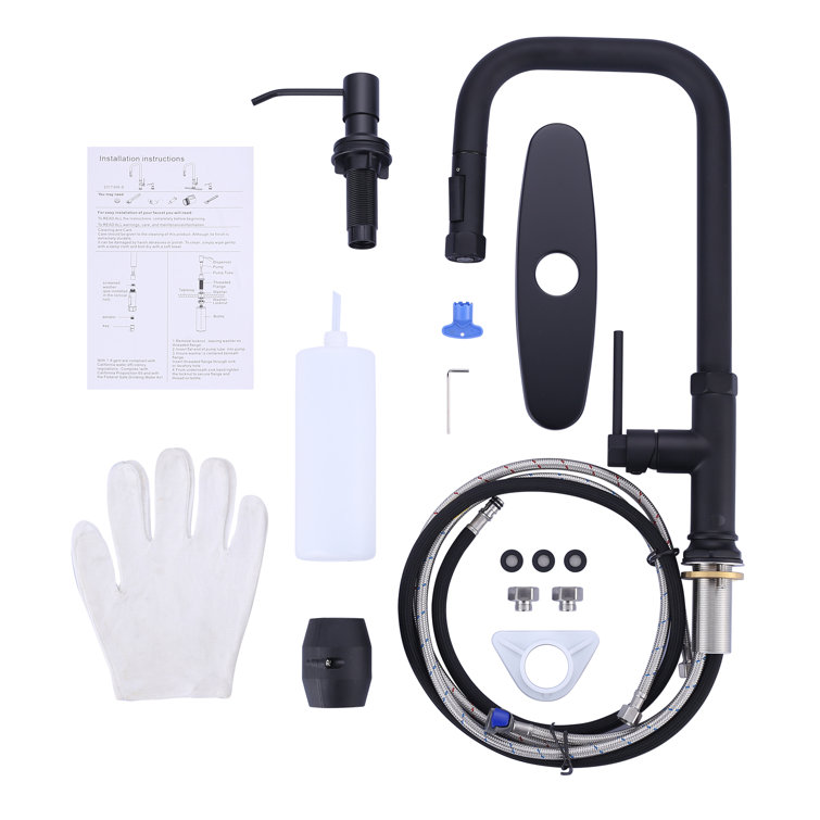 Matte Black Stainless Steel Pull-Out Spray Kitchen Faucet with Soap Dispenser