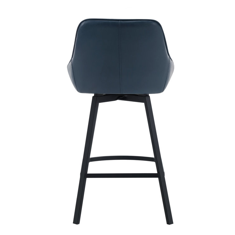 Blue Faux Leather Swivel Counter Stools with Steel Base, Set of 2