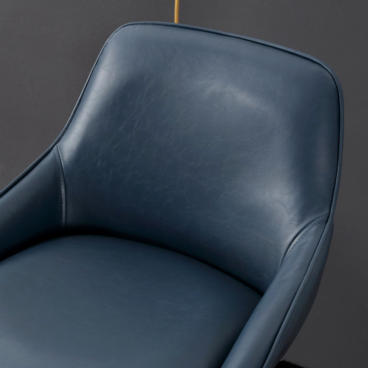 Blue Faux Leather Swivel Counter Stools with Steel Base, Set of 2