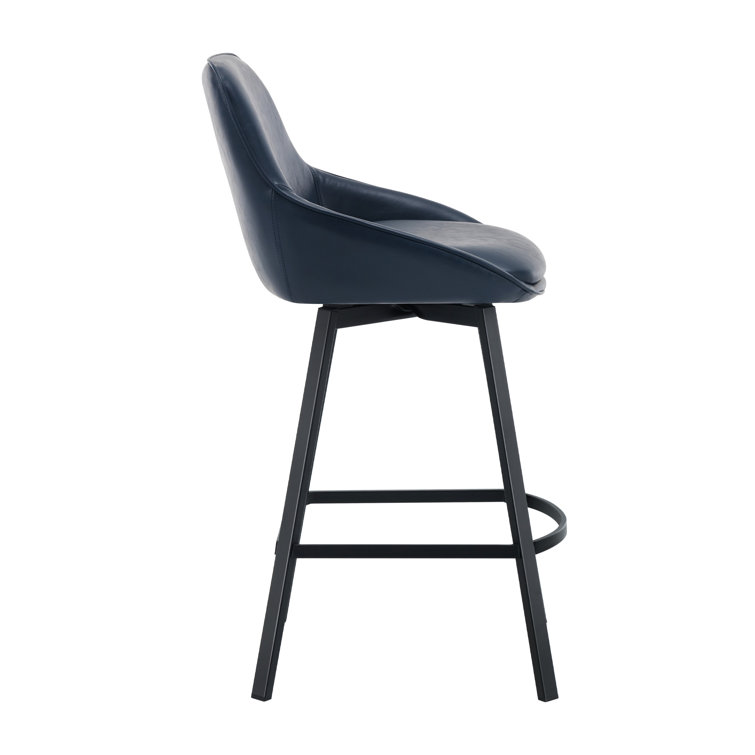 Blue Faux Leather Swivel Counter Stools with Steel Base, Set of 2
