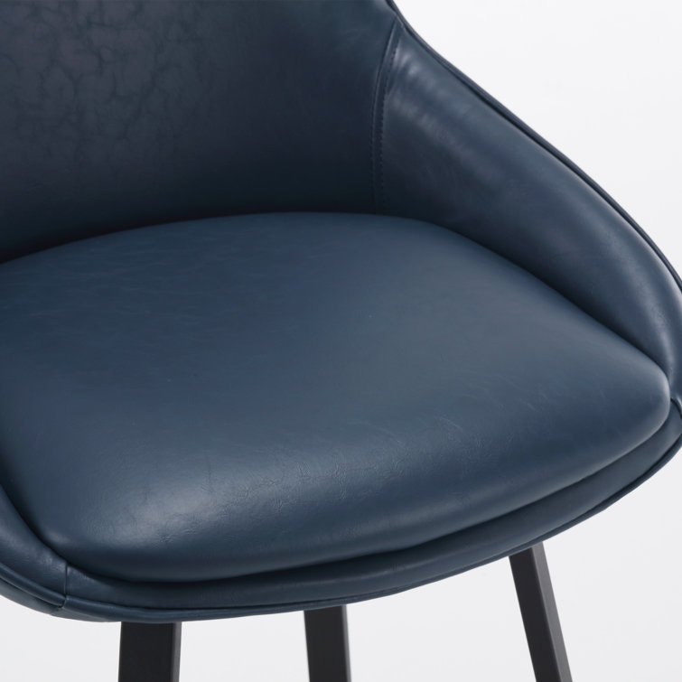 Blue Faux Leather Swivel Counter Stools with Steel Base, Set of 2