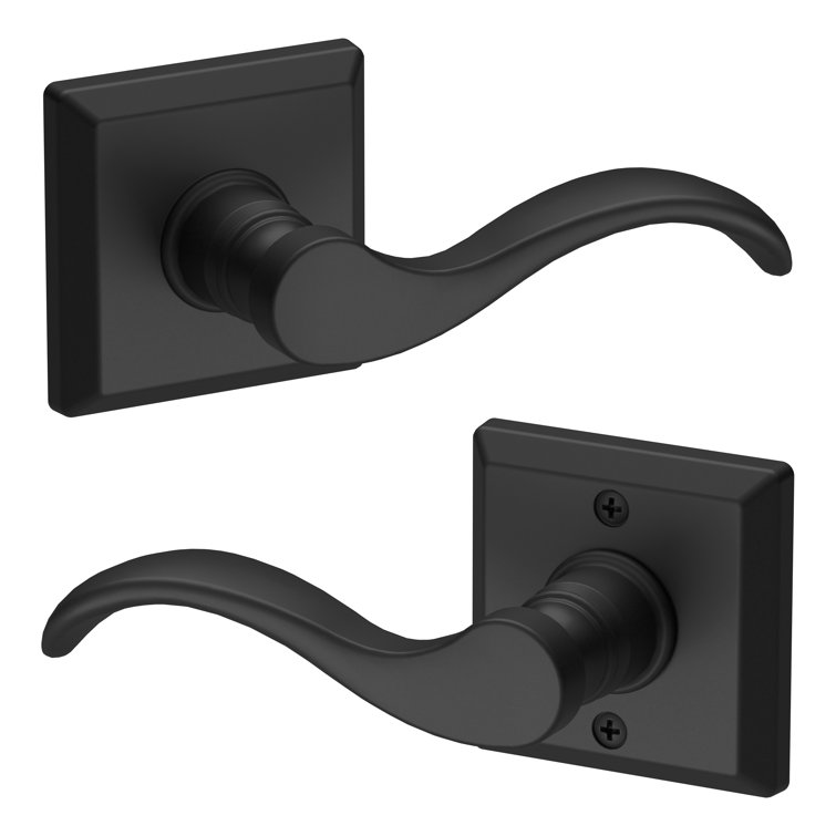 Satin Black Square Rosette Curve Door Lever Set