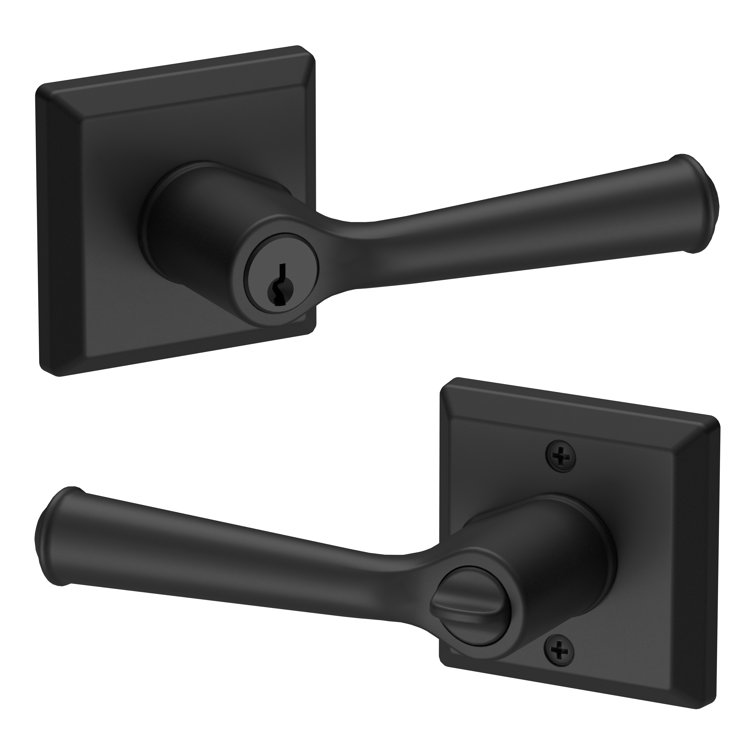 Satin Black Solid Metal Lever Door Handle Set
