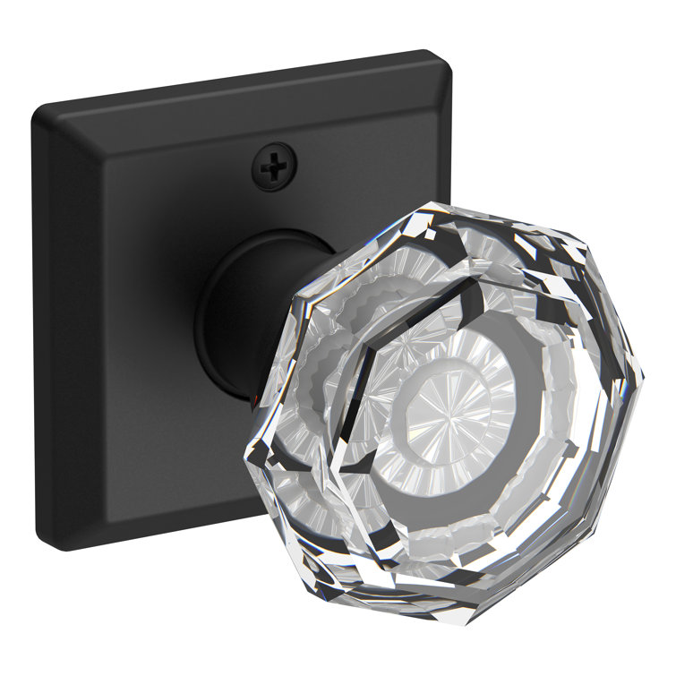 Satin Black Crystal Interior Door Knob with Square Rosette