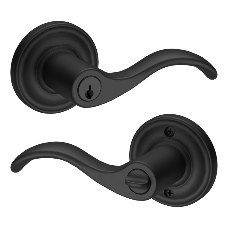 Satin Black Curved Keyed Entry Door Handle with Adjustable Latch