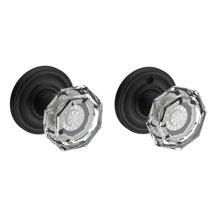 Satin Black Crystal Interior Door Knob with Circle Rosette