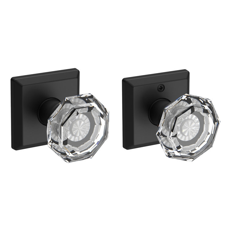 Satin Black Crystal Interior Door Knob with Square Rosette