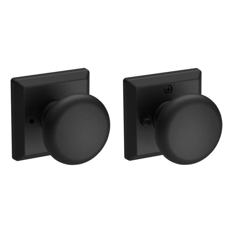 Satin Black Round Privacy Door Knob with Square Rosette
