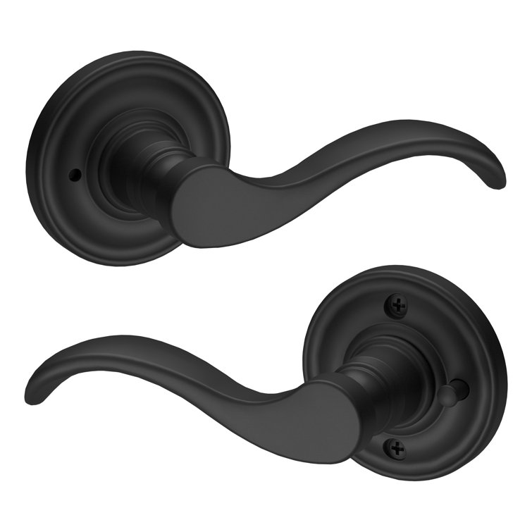 Matte Black Curved Privacy Lever with Round Rosette