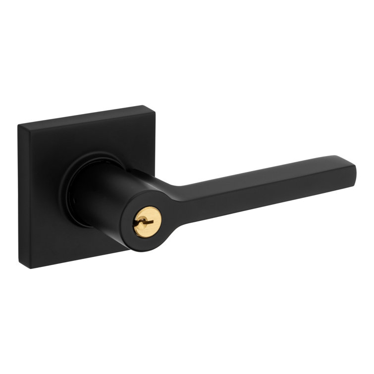 Satin Black Square Keyed Entry Lever with Gold Accent