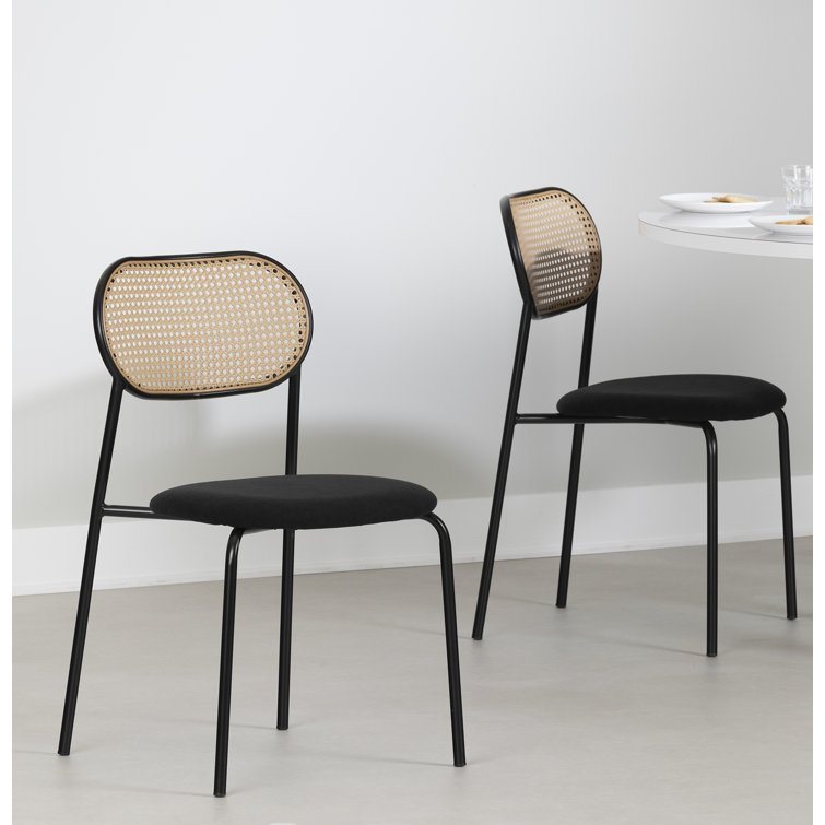Black and Natural Rattan Cane Side Chair