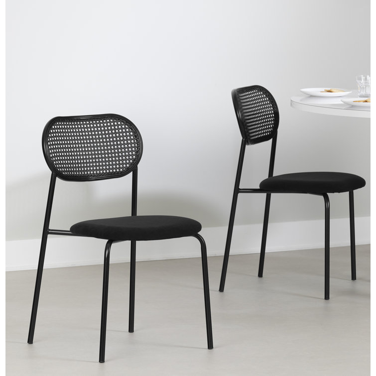 Black Rattan and Cane Mid-Century Side Chair Set
