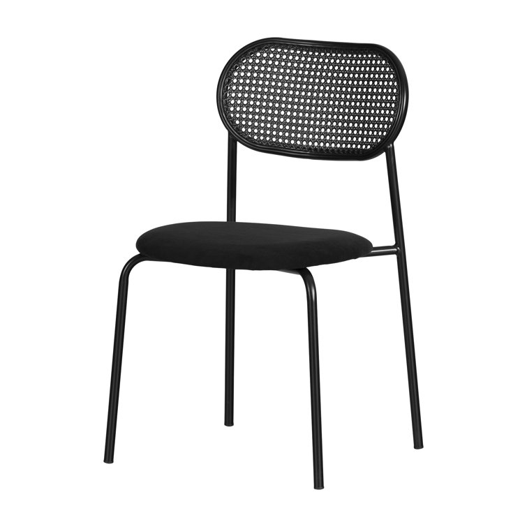 Black Rattan and Cane Mid-Century Side Chair Set