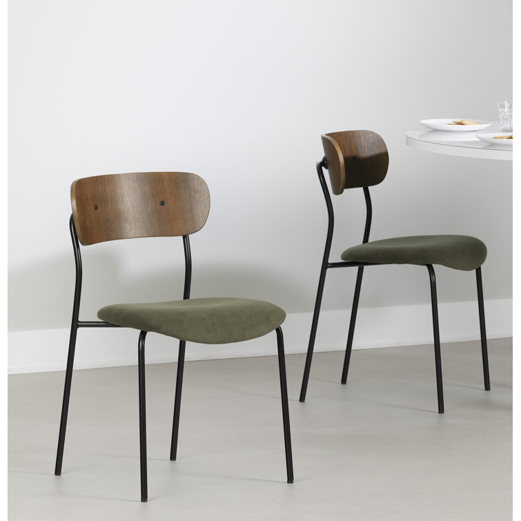 Olive Green and Brown Velvet Upholstered Side Chair with Metal Legs