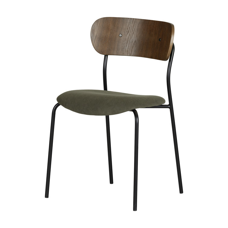 Olive Green and Brown Velvet Upholstered Side Chair with Metal Legs