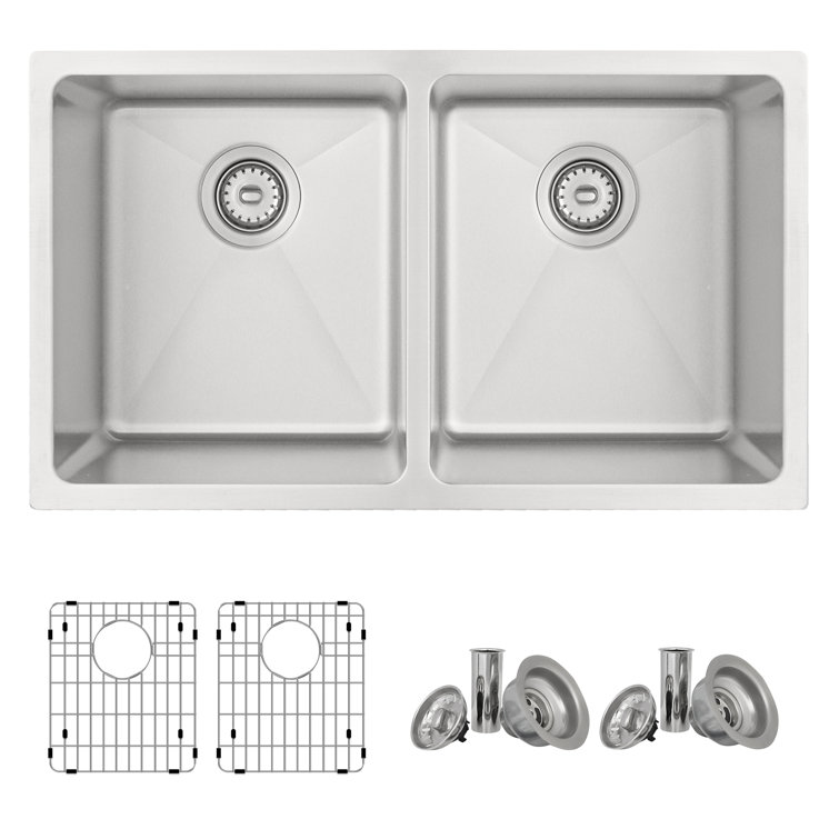 Dual-Bowl Stainless Steel Drop-In Kitchen Sink with Grids