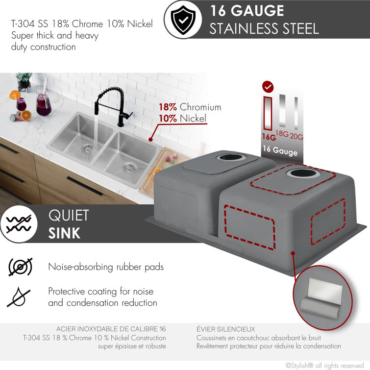 Dual-Bowl Stainless Steel Drop-In Kitchen Sink with Grids