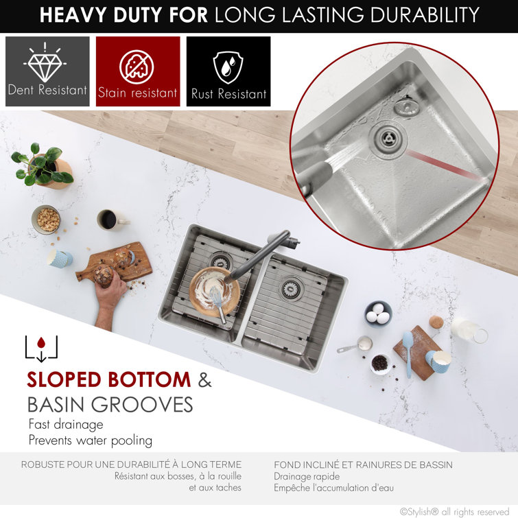 Dual-Bowl Stainless Steel Drop-In Kitchen Sink with Grids