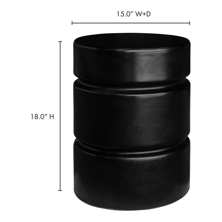 Black Round Concrete Drum End Table