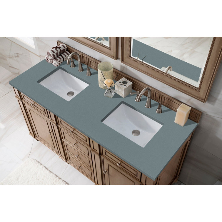 Bristol 60" Double Vanity in Whitewashed Walnut with Quartz Top