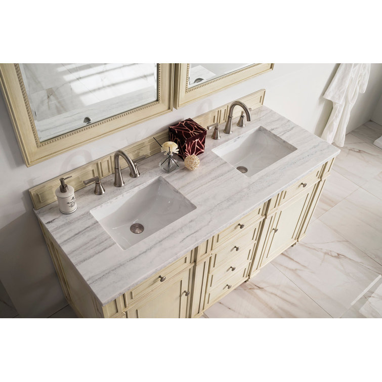 Bristol 60" Dark Wood Double Vanity with Arctic Fall Top