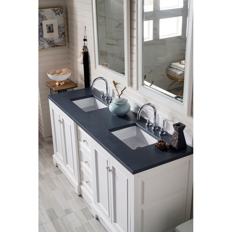 Bright White Double Freestanding Vanity with Charcoal Soapstone Top