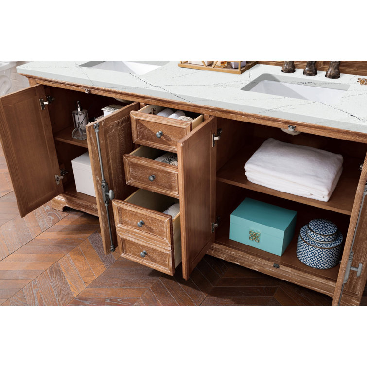 Providence 72" Light Wood Double Vanity with Ethereal Noctis Quartz Top